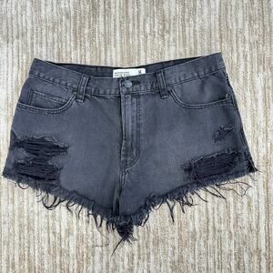 Abercrombie & Fitch Black Ripped Distressed Fringe High Rise Denim Shorts Sz 8